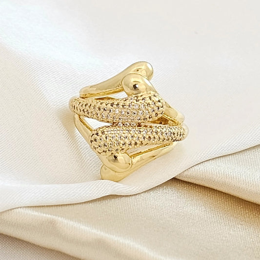Anillo Gotas Con Circones Dorado Rf K4327