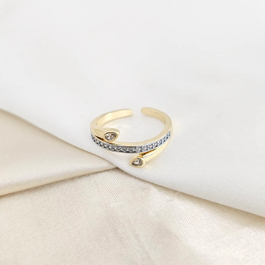 Anillo Gotas Dorado Con Circones Plateado Rf K7814