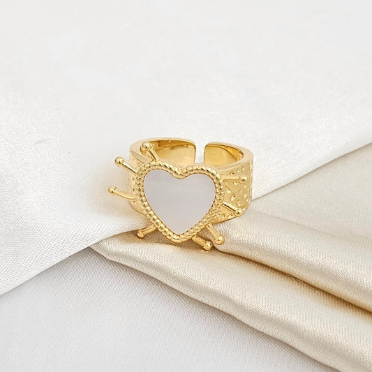 Anillo Grueso Corazon Con Nacar Dorado Rf K5268