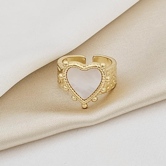 Anillo Grueso Corazon Con Nacar Y Balines Rf K5337