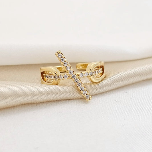 Anillo Linea Cruzada Circones Dorado Rf K3771