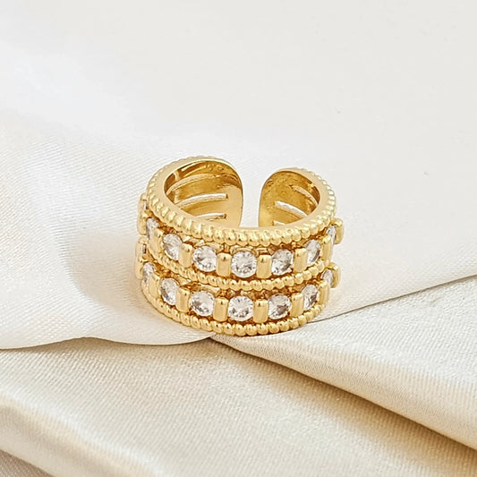 Anillo Lineas Con Circones Redondos Dorado Rf K4330
