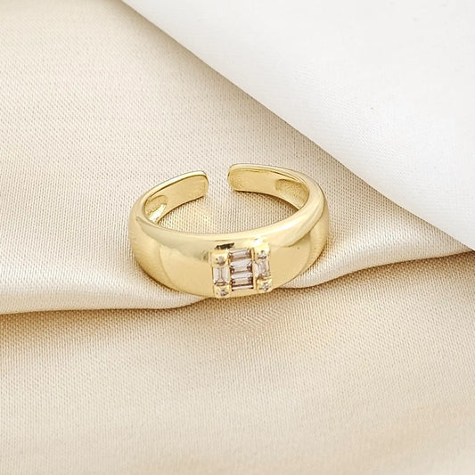 Anillo Liso Circon Dorado Rf K2246