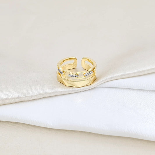 Anillo Liso Con Cadena Dorado Circones Plateado Rf K5820