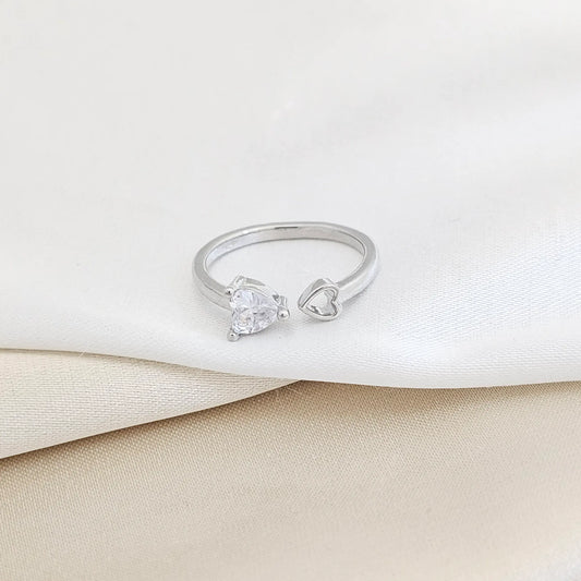 Anillo Liso Doble Corazon Circon Plateado Rf K7697