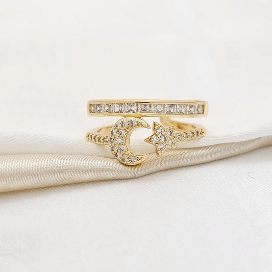 Anillo Luna Y Estrella Circones Dorado Rf K3781