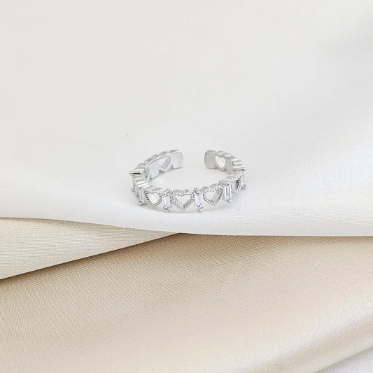 Anillo Mini Corazones Plateado Con Circon Rf K7702