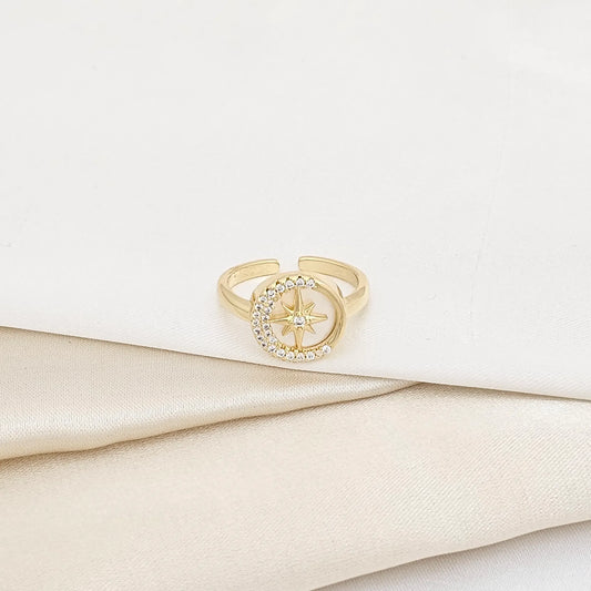 Anillo Nacar Dorado Con Circones Y Estrella Rf K5927