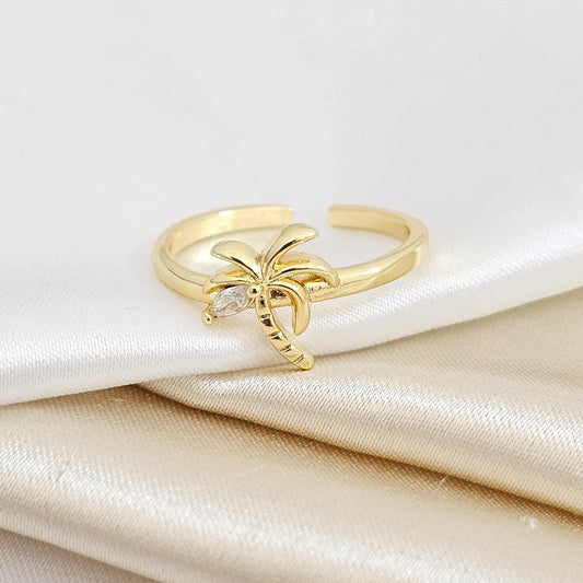 Anillo Palmera Con Circon Dorado Rf K4249