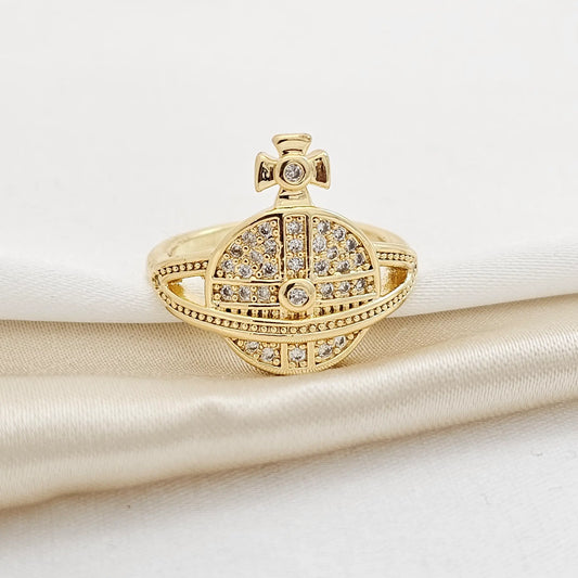Anillo Saturno Con Circones Dorado Rf K3767