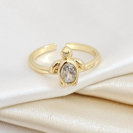 Anillo Tortuga Con Circon Dorado Rf K4247