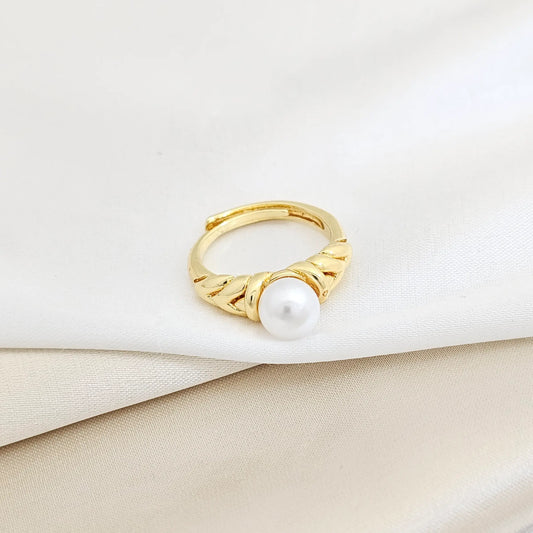 Anillo Trenza Dorado Con Perla Rf K7699