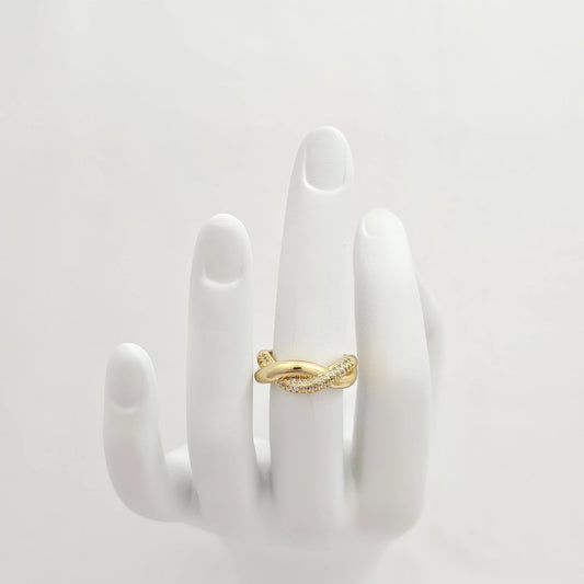 Anillo Trenza Lisa Y Con Circones Dorado Rf K6998