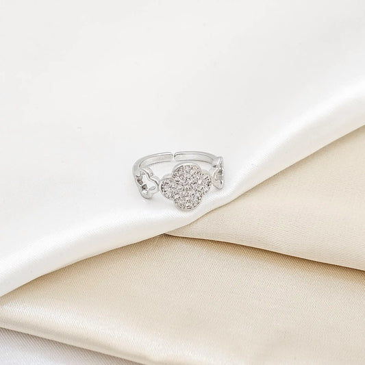 Anillo Tres Trebol Lisos Y Con Circones Plateado Rf K6224