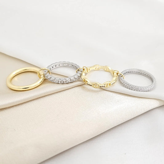 Anillo X4 Dorado Y Plateado Con Circones Rf K7750