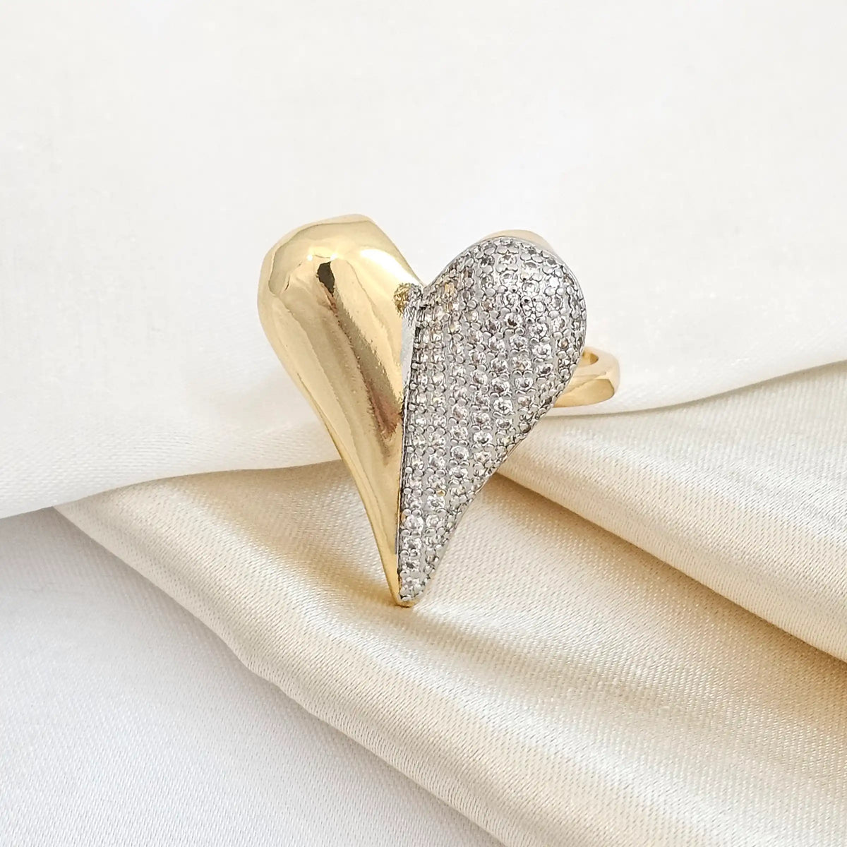 Anilo Corazon Liso Circones Plateado Y Dorado Rf K4667