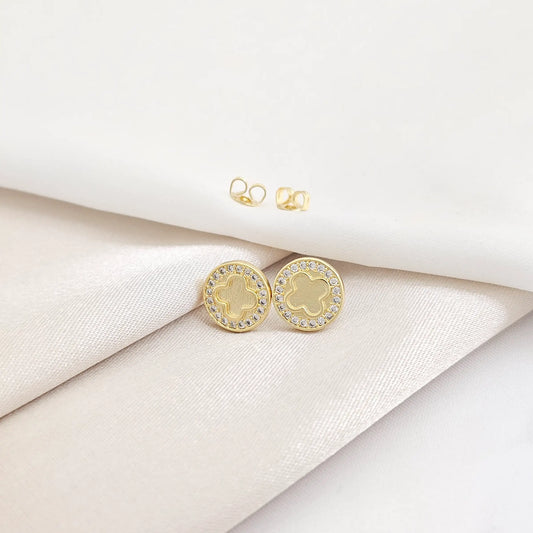 Aretes Clover Redondo Circonias 1 Cm. Lam 18K. Rf 34257