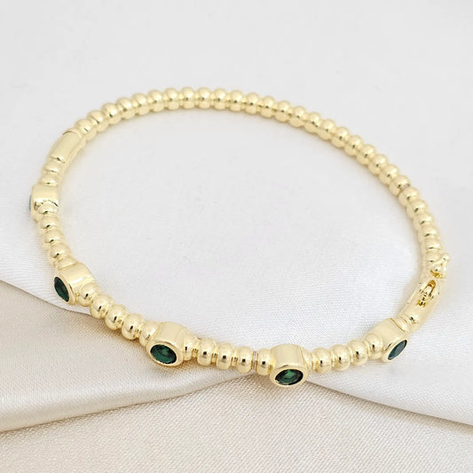 Brazalete Cinco Circulos Dorado Circones Verdes Rf K7168