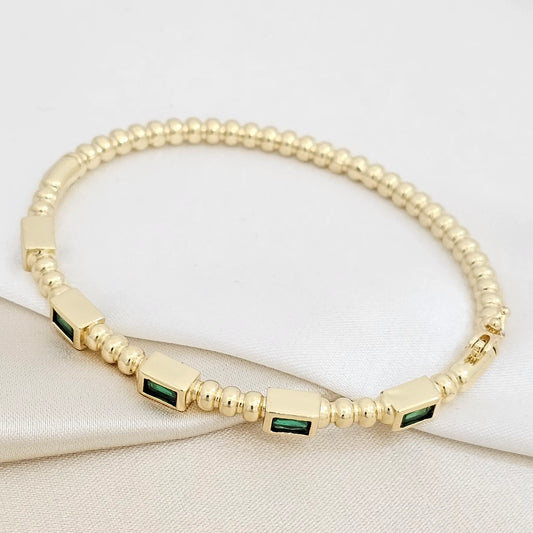 Brazalete Cinco Rectangulos Dorado Circones Verdes Rf K7165