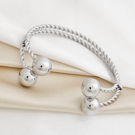 Brazalete Doble Balin Plateado Rf K2012