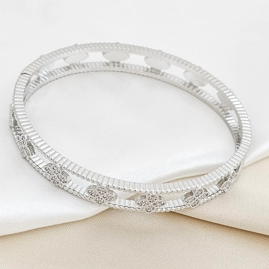 Brazalete Flores Con Circones Pequeños Plateado Rf K7669
