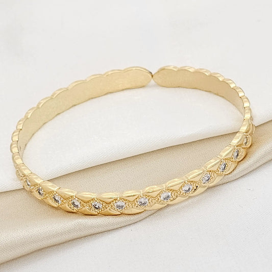 Brazalete Rayado Con Circones Dorado Rf K3753
