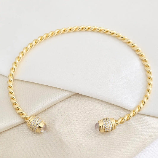 Brazalete Trenza Dorado Con Circon Cristal Rf K7841