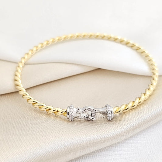 Brazalete Trenza Dorado Con Gancho Plateado Rf K7705
