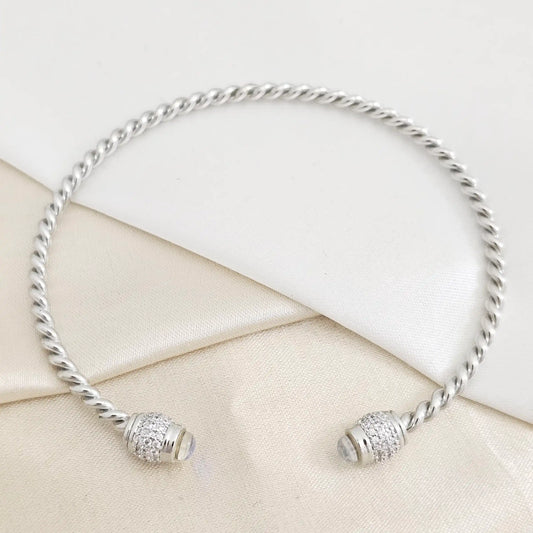 Brazalete Trenza Plateado Con Circon Cristal Rf K7842