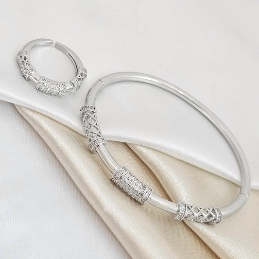 Brazalete Y Anillo Maya Con Circones Plateado Rf K4934