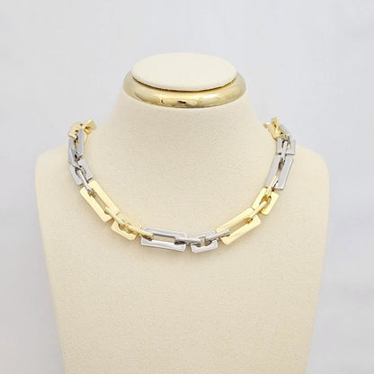 Cadena Aros Cuadrados Dorado Y Plateado Rf K6756