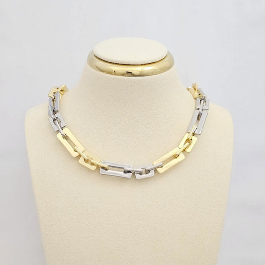 Cadena Aros Cuadrados Dorado Y Plateado Rf K6756