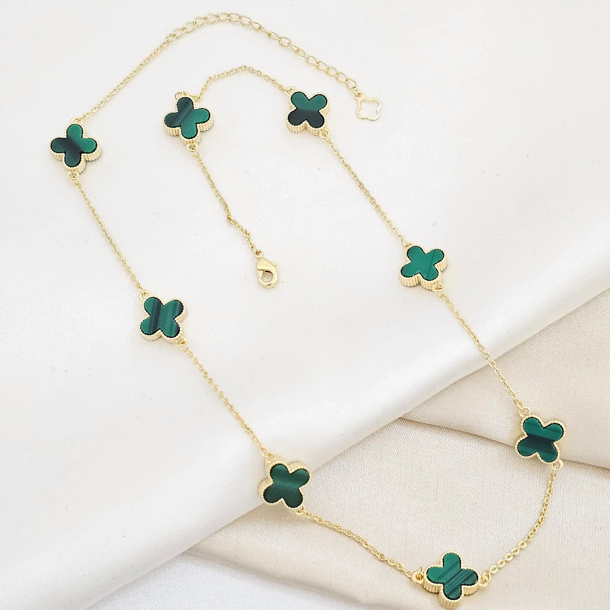 Cadena Aros Dorado Trebol Grande Verde Rf K6293