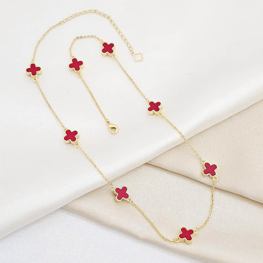 Cadena Aros Dorado Trebol Mediano Rojo Rf K6295