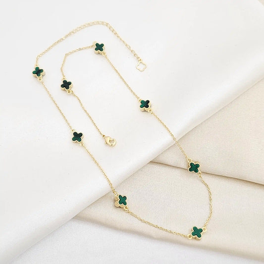 Cadena Aros Dorado Trebol Pequeño Verde Rf K6301