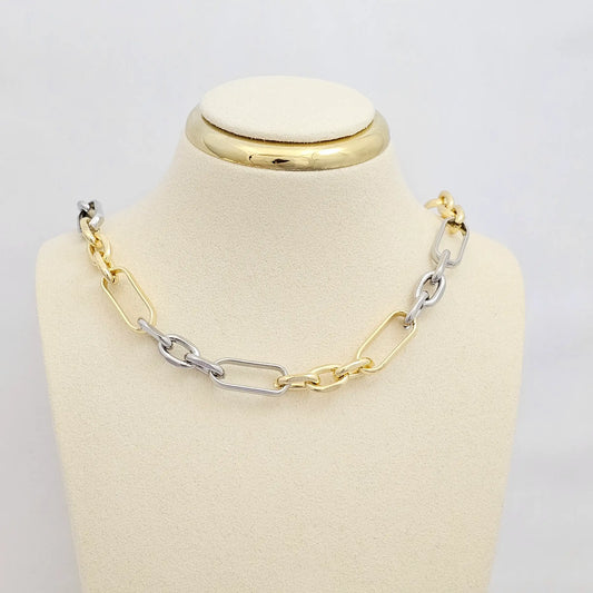 Cadena Aros Ovalados Dorado Y Plateado Rf K6759