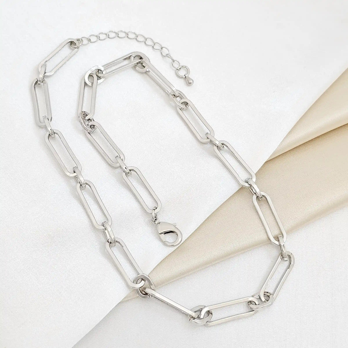 Cadena Aros Ovalados Liso Plateado Rf K6155