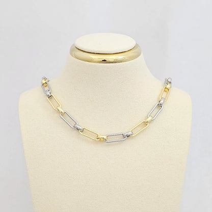 Cadena Aros Rayados Dorado Y Plateado Rf K6825