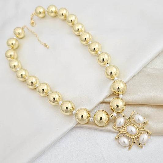 Cadena Balines Grandes Y Perlas Pequeñas Dorado Rf K4969