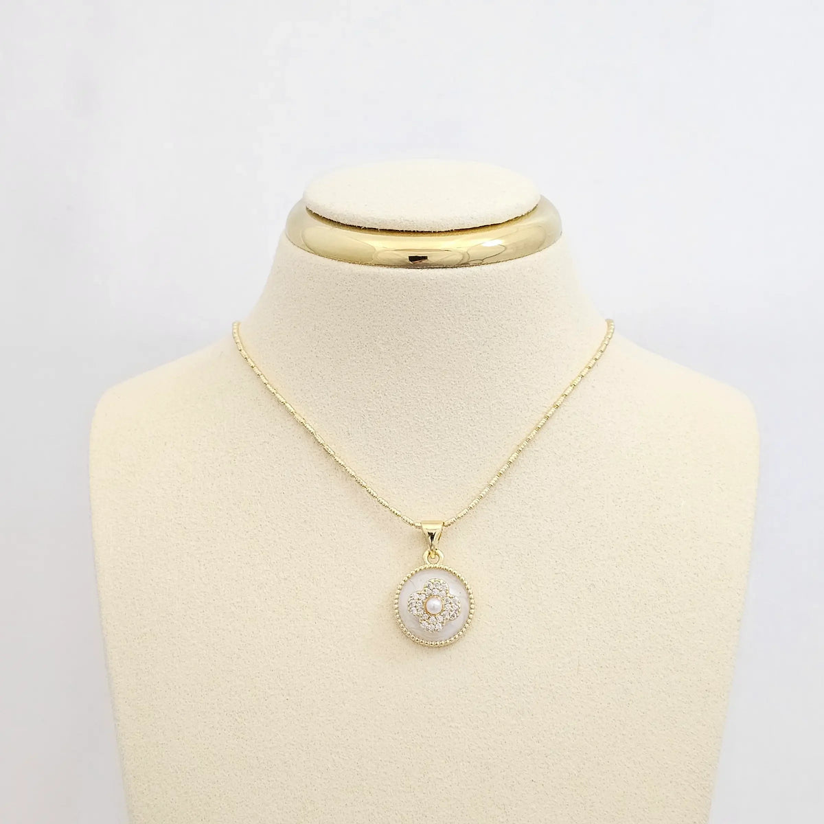 Cadena Canutillo Rayado Dije Flor Con Nacar Dorado Rf K6970
