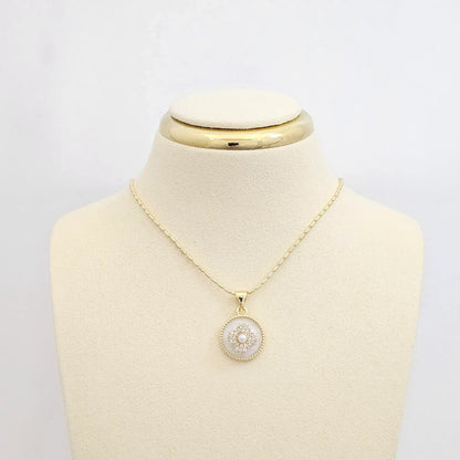 Cadena Canutillo Rayado Dije Flor Con Nacar Dorado Rf K6970
