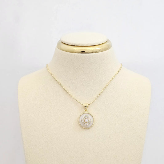 Cadena Canutillo Rayado Dije Flor Con Nacar Dorado Rf K6970