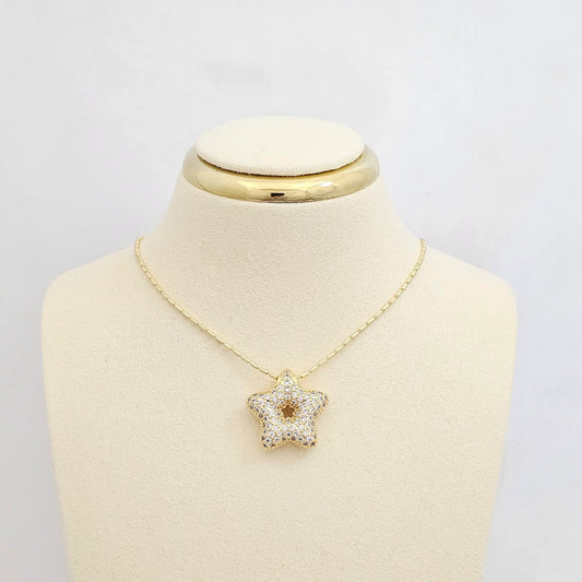 Cadena Canutillo Rayado Punta Aguja Dije Estrella Dorado Rf K6929