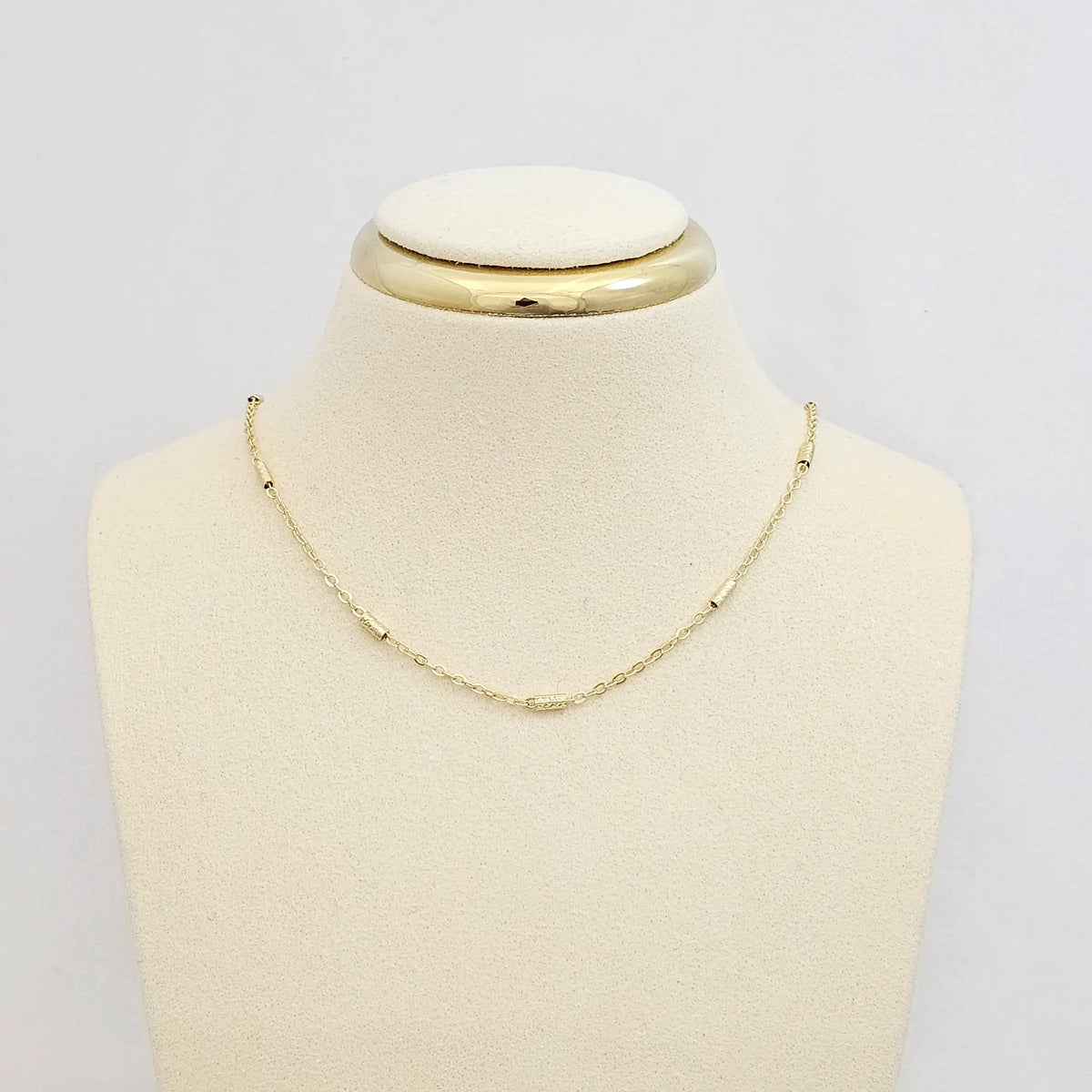 Cadena Canutillo Rayado Y Aros Con Extensor Dorado Rf K7527