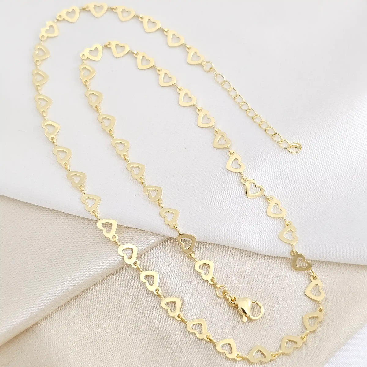 Cadena Corazones Lisos 6Mm Con Extensor Dorado Rf K7787