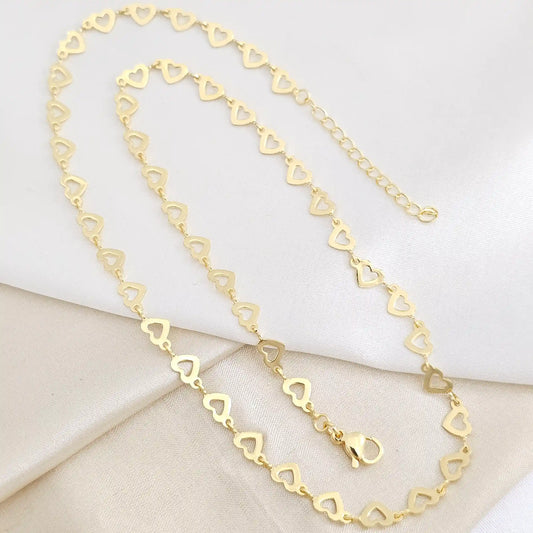 Cadena Corazones Lisos 6Mm Con Extensor Dorado Rf K7787