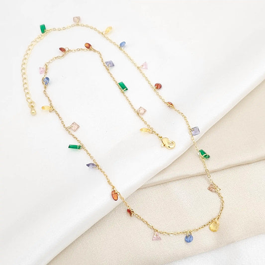 Cadena Dorado Figuras Circones De Colores Rf K6406