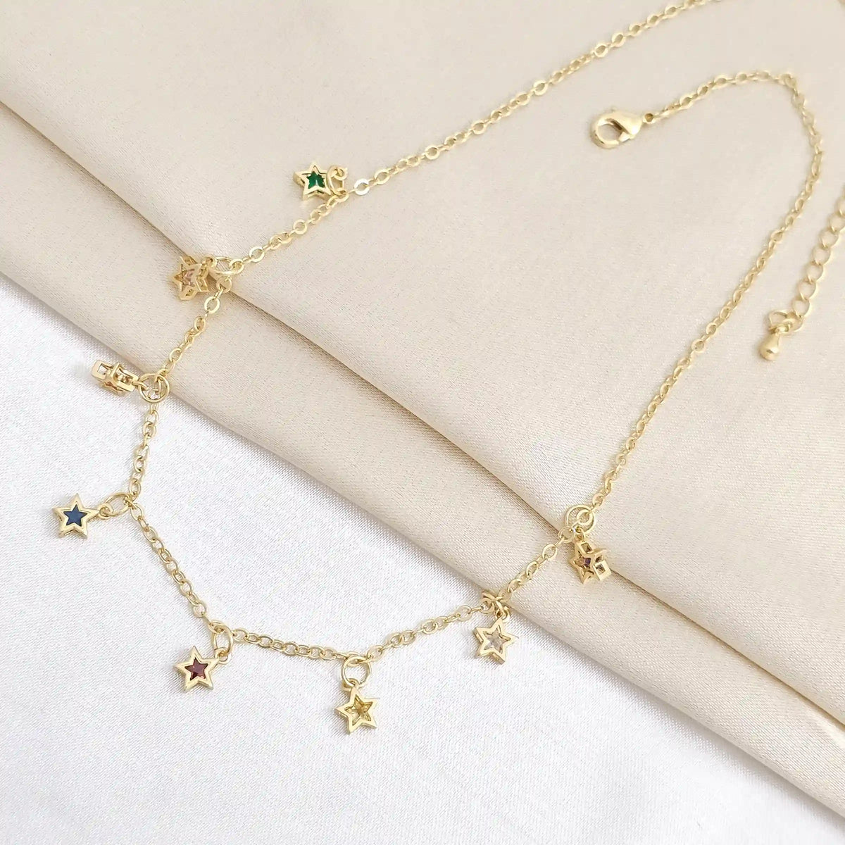 Cadena Estrellas Multicolor Con Extendor Dorado Rf K8351