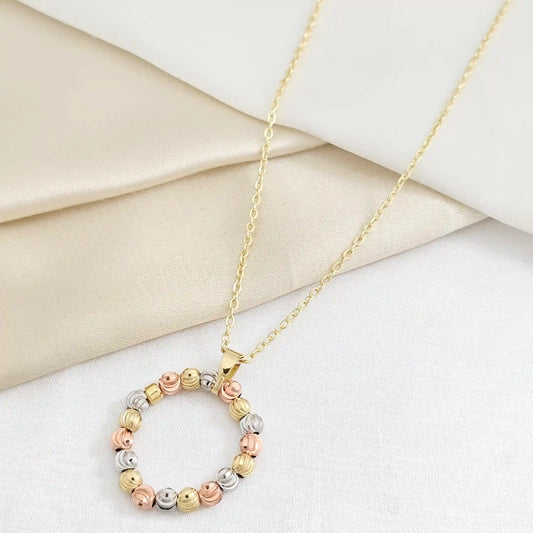 Cadena Mini Aros Dorado Con Dije Balines Tres Tonos Rf K7846