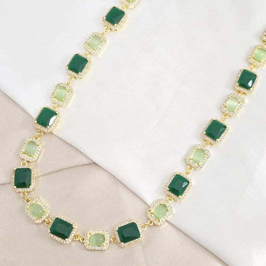 Cadena Piedras Preciosas Verde Con Extensor Dorado Rf K8144